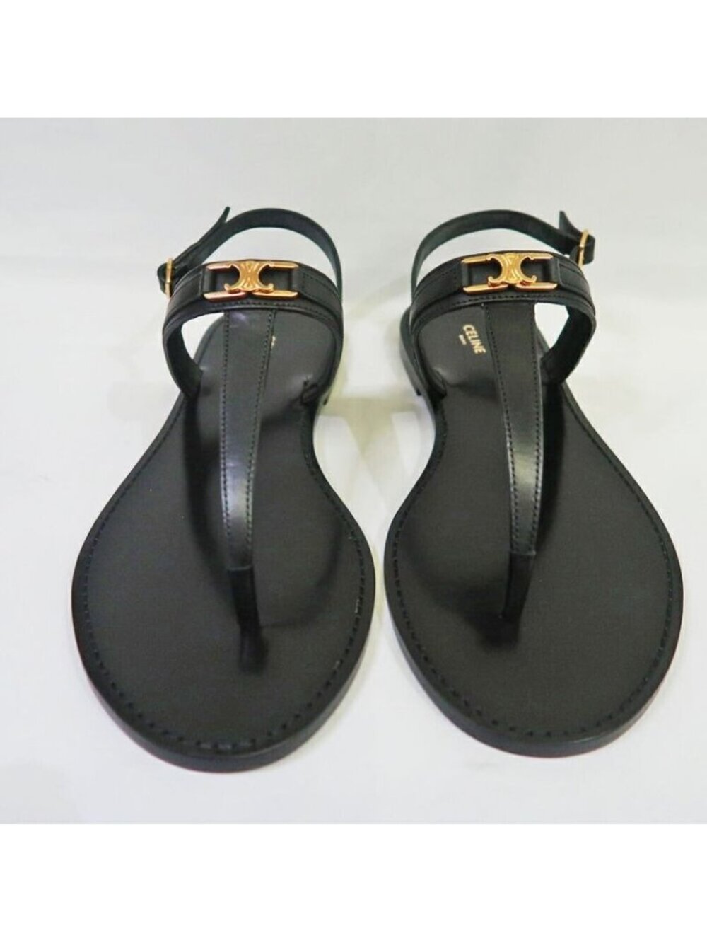Celine Thong Sandals Black Leather Size 42 Shoes - Picture 3 of 10